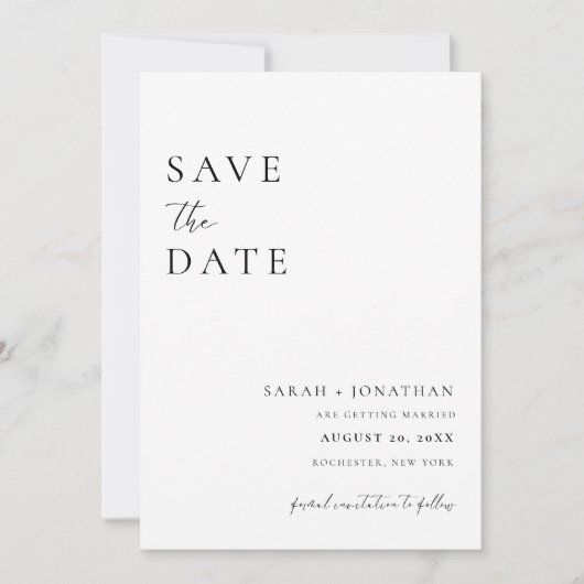 Moderne Minimale Skripte speichern das Datumsfoto Einladung (Vorderseite)