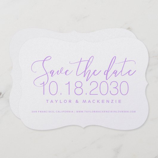 Moderne minimale Skripthalterung Lilac Save the Da Save The Date (Vorne/Hinten)