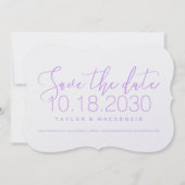 Moderne minimale Skripthalterung Lilac Save the Da Save The Date (Vorderseite)