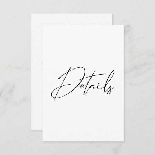 Moderne minimale Skriptkalligrafie-Hochzeitdetails Begleitkarte (Vorne/Hinten)