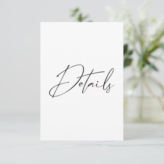 Moderne minimale Skriptkalligrafie-Hochzeitdetails Begleitkarte (Stehend Vorderseite)