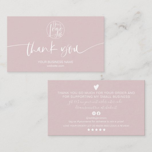 Moderne minimale staubige rosa Skriptreihenfolge v Visitenkarte (Vorne/Hinten)