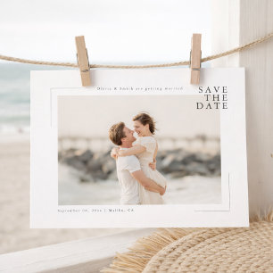 Moderne Minimale Strand-Foto-Hochzeit Save the Dat Date