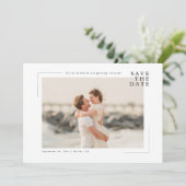 Moderne Minimale Strand-Foto-Hochzeit Save the Dat Date (Stehend Vorderseite)