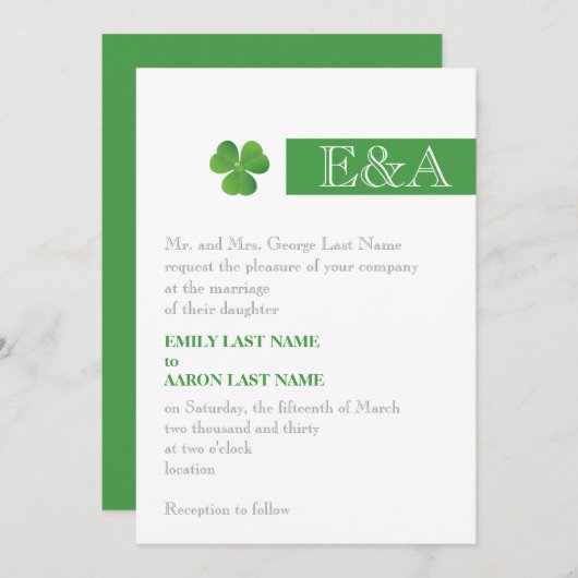 Moderne minimale Streifen & Kleeblatt grüne irisch Einladung (Vorne/Hinten)
