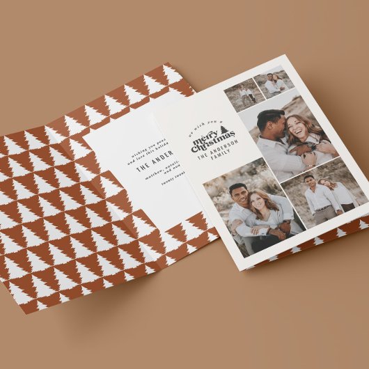 Moderne minimale Terracotta Weihnachten Multi-Foto Dankeskarte