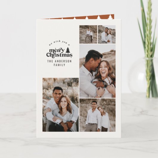 Moderne minimale Terracotta Weihnachten Multi-Foto Dankeskarte (Vorderseite)
