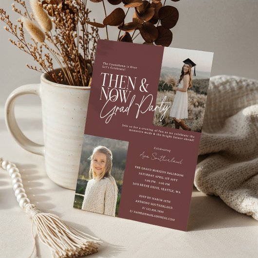 Moderne minimale "Then & Now Graduation Party Foto Einladung