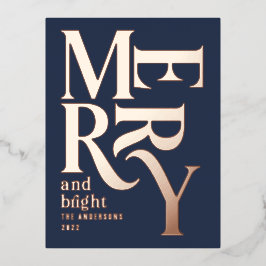 Moderne minimale traditionelle blaue Weihnachten Folien Feiertagspostkarte