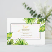 Moderne minimale tropische grüne Blätter Hochzeit RSVP Karte (Stehend Vorderseite)