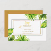Moderne minimale tropische grüne Blätter Hochzeit RSVP Karte (Vorne/Hinten)