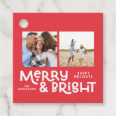 Moderne minimale Typografie 2 Foto Weihnachten Geschenkanhänger (Vorderseite)