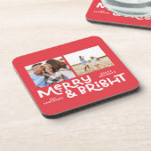 Moderne minimale Typografie 2 Foto Weihnachten Getränkeuntersetzer (Linke Seite)