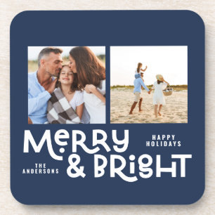 Moderne minimale Typografie 2 Foto Weihnachten Getränkeuntersetzer