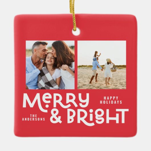 Moderne minimale Typografie 2 Foto Weihnachten Keramikornament (Vorderseite)