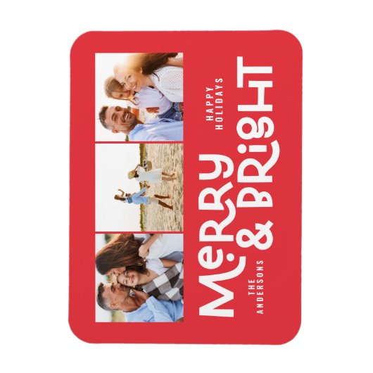 Moderne minimale Typografie 3 Foto Weihnachtsspass Magnet (Vertikal)