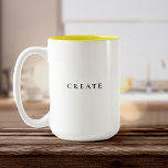 Moderne, minimale Typografie erstellen Zweifarbige Tasse<br><div class="desc">Diese elegante Tasse ist ein modernes,  minimalistisches Geschenk für den Typografen und bietet einen schlichten Ausdruck für einen kreativen Augenblick,  um die Fruchtsäfte zum Laufen zu bringen. "Create" bringt uns motiviert,  während wir aus dieser perfekten Tasse trinken. Sie können jederzeit Ihre persönliche Nachricht ändern.</div>