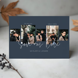 Moderne minimale Typografie Foto Collage Blau Save The Date