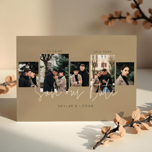 Moderne minimale Typografie Fotocollage Tan Save The Date