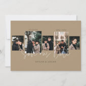 Moderne minimale Typografie Fotocollage Tan Save The Date (Vorderseite)