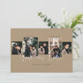Moderne minimale Typografie Fotocollage Tan Save The Date (Stehend Vorderseite)
