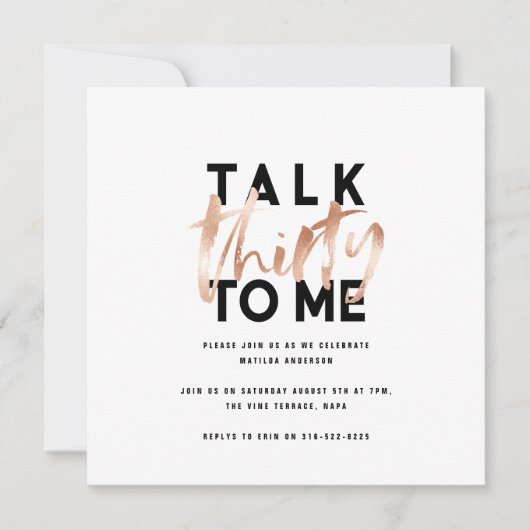 Moderne minimale Typografie Girly Rose Gold 30. (Vorderseite)