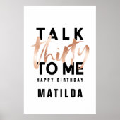 Moderne minimale Typografie Girly Rose Gold 30. Poster (Vorne)