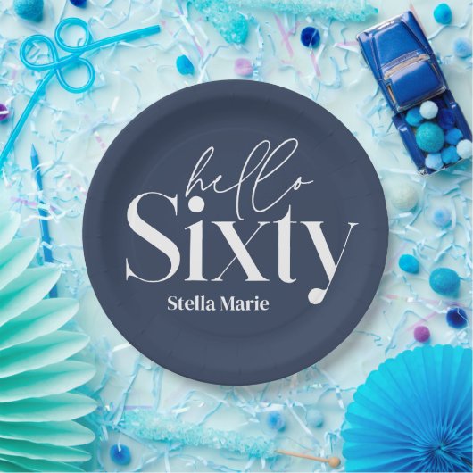 Moderne minimale Typografie Marine blau 60. Geburt Pappteller (Party)