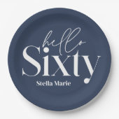 Moderne minimale Typografie Marine blau 60. Geburt Pappteller (Vorderseite)