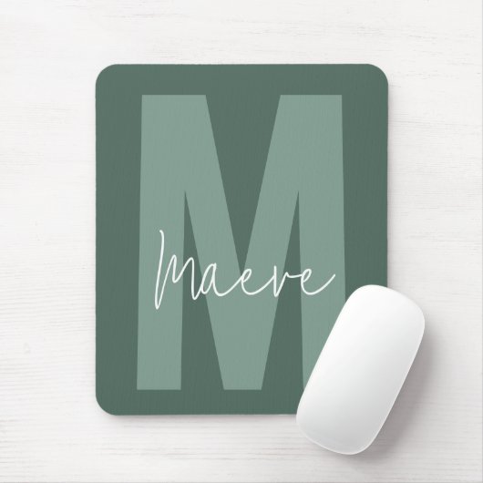 Moderne minimale Typografie-Monogramm-Grün Mousepad (Mit Mouse)