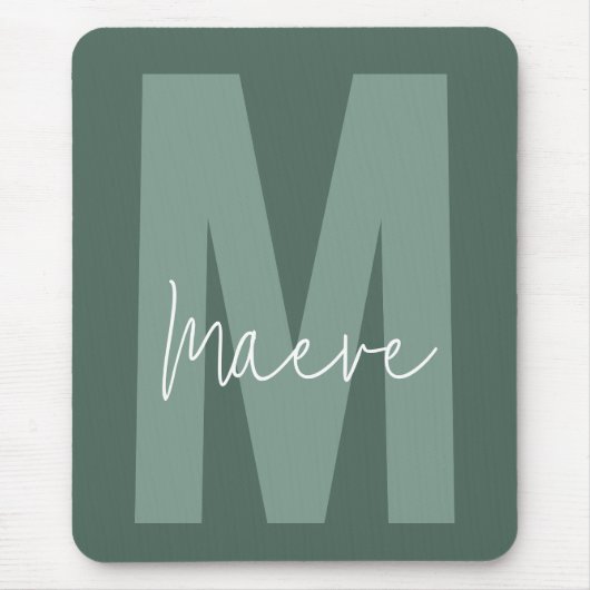 Moderne minimale Typografie-Monogramm-Grün Mousepad (Vorne)
