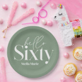 Moderne minimale Typografie sage grün 60. Geburtst Pappteller (Party)