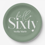 Moderne minimale Typografie sage grün 60. Geburtst Pappteller (Vorderseite)