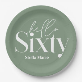 Moderne minimale Typografie sage grün 60. Geburtst Pappteller