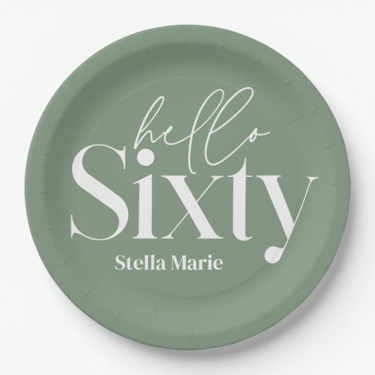 Moderne minimale Typografie sage grün 60. Geburtst Pappteller (Vorderseite)