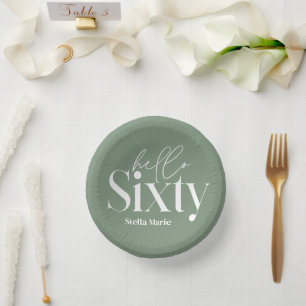 Moderne minimale Typografie sage grün 60. Geburtst Pappteller