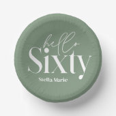Moderne minimale Typografie sage grün 60. Geburtst Pappteller (Vorderseite)