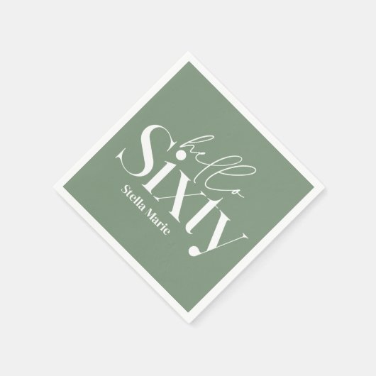 Moderne minimale Typografie sage grün 60. Geburtst Serviette (Ecke)