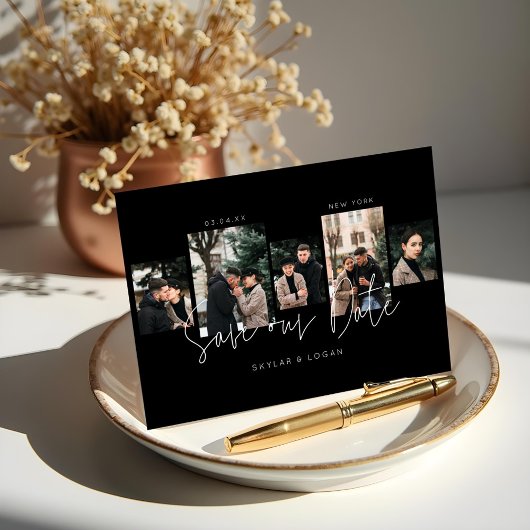 Moderne minimale typografische FotoCollage schwarz Save The Date