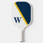 Moderne Minimale Uni Gelbblau-Weiße Monogramm Pickleball Schläger (Rückseite)