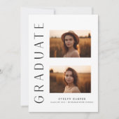 Moderne minimale vertikale 3-Foto-Graduierungspart Einladung (Vorderseite)