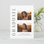 Moderne minimale vertikale 3-Foto-Graduierungspart Einladung (Stehend Vorderseite)