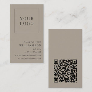 Moderne minimale vertikale Logo QR Code Taupe Brow Visitenkarte