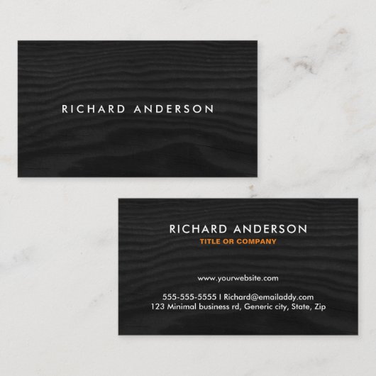 Moderne, minimale Visitenkarten aus schwarzem Holz Visitenkarte (Vorne/Hinten)