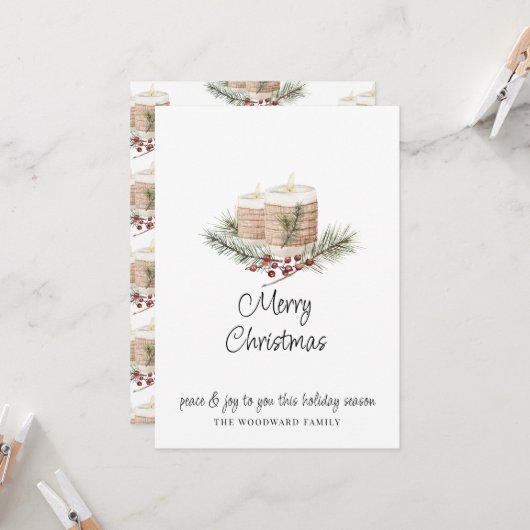 Moderne Minimale Wasserfarbe Weihnachtskerzen & Pi Karte (Vorderseite/Rückseite Beispiel)