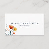 Moderne minimale Watercolor Orange Wildblumen Visitenkarte (Vorderseite)