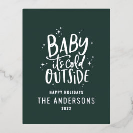 Moderne minimale Weihnachtsgrün elegant Folien Feiertagspostkarte