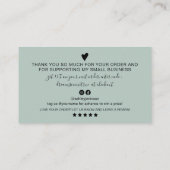 Moderne minimale Weise grün Skript Ordnung danke Visitenkarte (Rückseite)