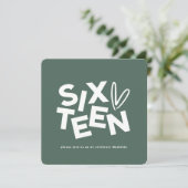 Moderne minimale Weise grün Typografie 16. Geburts Einladung (Stehend Vorderseite)