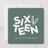 Moderne minimale Weise grün Typografie 16. Geburts Einladung (Vorderseite)